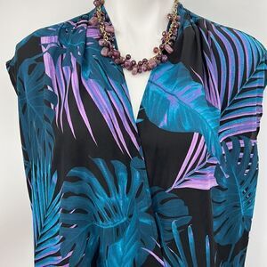 Worthington large black teal tropical print crossbody top